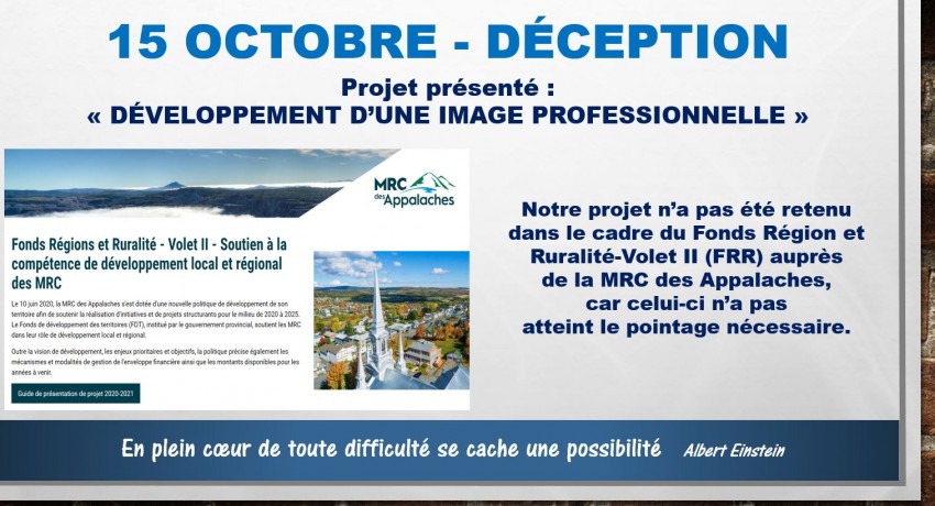 DÉCEPTION - DEMANDE D'AIDE FINANCIÈRE REFUSÉE