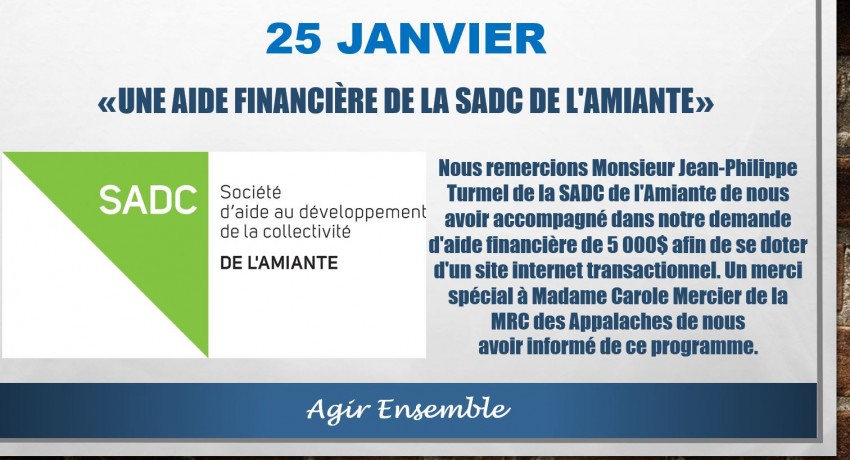 L'APLTI reçoit une aide de la SADC de l'Amiante